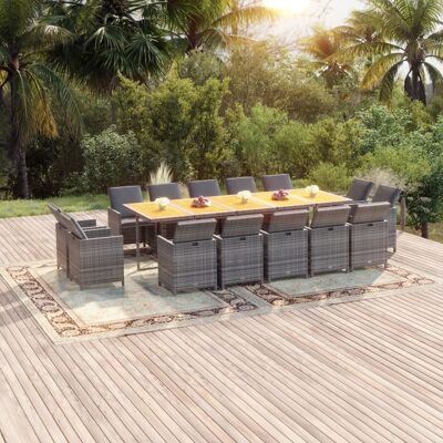 vidaXL 15-tlg. Garten-Essgruppe mit Auflagen Poly Rattan Grau - Grau vidaXL 15-tlg. Garten-Essgruppe mit Auflagen Poly Rattan Grau - Grau