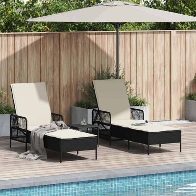 vidaXL Sonnenliege 3 pcs Schwarz und Cremeweiß 55 x 200 x 92 cm - Schwarz vidaXL Sonnenliege 3 pcs Schwarz und Cremeweiß 55 x 200 x 92 cm - Schwarz