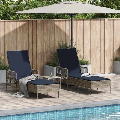 vidaXL Sonnenliege 3 pcs Grau und Marineblau 200 x 55 x 92 cm - Grau vidaXL Sonnenliege 3 pcs Grau und Marineblau 200 x 55 x 92 cm - Grau