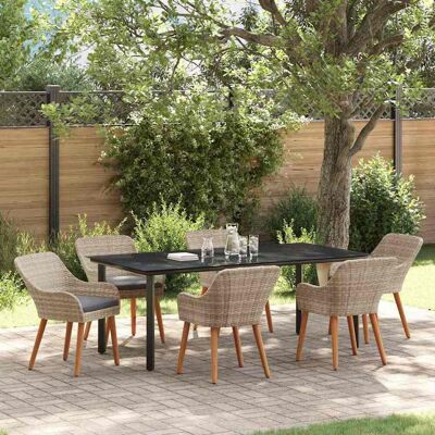 vidaXL Garten Essgruppe mit Kissen 7 pcs Hellgrau Poly-Rattan - Hellgrau vidaXL Garten Essgruppe mit Kissen 7 pcs Hellgrau Poly-Rattan - Hellgrau