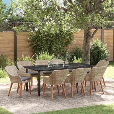 vidaXL Garten Essgruppe mit Kissen 9 pcs Hellgrau Poly-Rattan - Hellgrau vidaXL Garten Essgruppe mit Kissen 9 pcs Hellgrau Poly-Rattan - Hellgrau