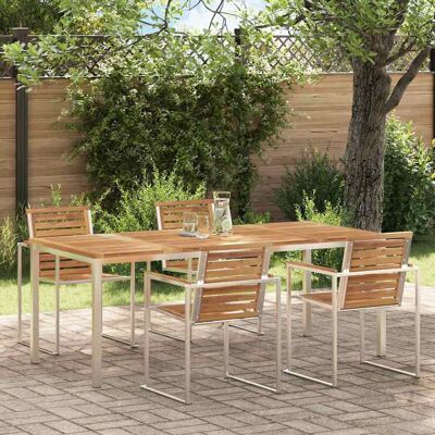 vidaXL Esstisch 200x90x75 cm Massives Teakholz und Edelstahl - Braun vidaXL Esstisch 200x90x75 cm Massives Teakholz und Edelstahl - Braun