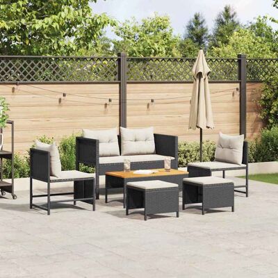vidaXL Gartensofa-set mit Kissen 6 pcs Schwarz und Creme Poly-Rattan - Schwarz vidaXL Gartensofa-set mit Kissen 6 pcs Schwarz und Creme Poly-Rattan - Schwarz