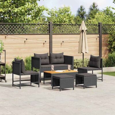 vidaXL Gartensofa-set mit Kissen 6 pcs Schwarz Poly-Rattan - Schwarz vidaXL Gartensofa-set mit Kissen 6 pcs Schwarz Poly-Rattan - Schwarz