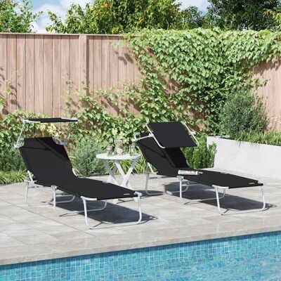 vidaXL Sonnenliege 2 pcs Schwarz 58 x 188 x 77cm Polyester - Schwarz vidaXL Sonnenliege 2 pcs Schwarz 58 x 188 x 77cm Polyester - Schwarz