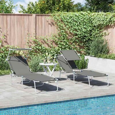 vidaXL Sonnenliege 2 pcs Grau 58 x 188 x 77cm Polyester - Grau vidaXL Sonnenliege 2 pcs Grau 58 x 188 x 77cm Polyester - Grau