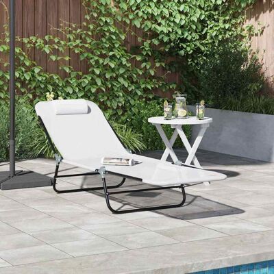 vidaXL Klappbare Sonnenliege Creme 182 x 55 x 85,5 cm Textilene - Weiß vidaXL Klappbare Sonnenliege Creme 182 x 55 x 85,5 cm Textilene - Weiß