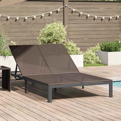 Vidaxl Brauner Rattan 2-Personen Liege mit Kissen & Rädern Vidaxl Brauner Rattan 2-Personen Liege mit Kissen & Rädern