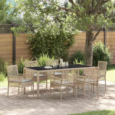 VIDAXL Gartentisch-Set 7 Stück Beiges Polyrattan-Glas-Tisch - Gartenmöbel VIDAXL Gartentisch-Set 7 Stück Beiges Polyrattan-Glas-Tisch - Gartenmöbel