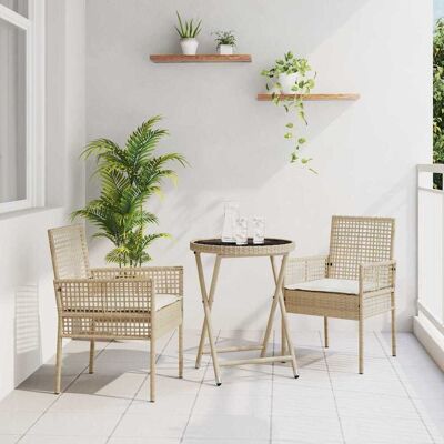 Vidaxl Beiges Rattan-Garten-Bistro-Set 3 Stück - Gartenmöbel Vidaxl Beiges Rattan-Garten-Bistro-Set 3 Stück - Gartenmöbel