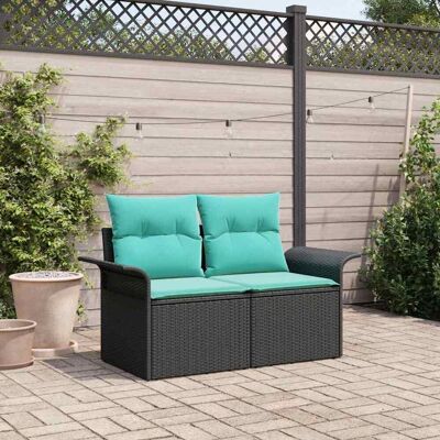 vidaXL Garten-Sofa mit Kissen 141 x 62 x 69 cm Poly-Rattan - Schwarz vidaXL Garten-Sofa mit Kissen 141 x 62 x 69 cm Poly-Rattan - Schwarz