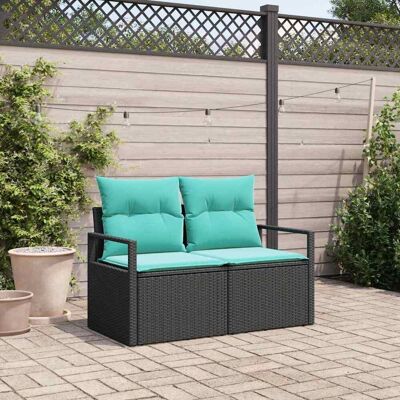 vidaXL Garten-Sofa mit Kissen 120 x 62 x 69 cm Poly-Rattan - Schwarz vidaXL Garten-Sofa mit Kissen 120 x 62 x 69 cm Poly-Rattan - Schwarz