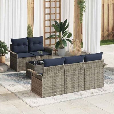 vidaXL Gartensofa-set mit Kissen 6 pcs Grau Poly-Rattan - Grau vidaXL Gartensofa-set mit Kissen 6 pcs Grau Poly-Rattan - Grau