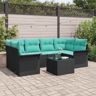 vidaXL Gartensofa-set mit Kissen 7 pcs Schwarz Poly-Rattan - Schwarz vidaXL Gartensofa-set mit Kissen 7 pcs Schwarz Poly-Rattan - Schwarz