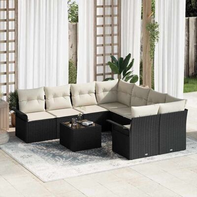vidaXL Gartensofa-set mit Kissen 9 pcs Schwarz Poly-Rattan - Schwarz vidaXL Gartensofa-set mit Kissen 9 pcs Schwarz Poly-Rattan - Schwarz