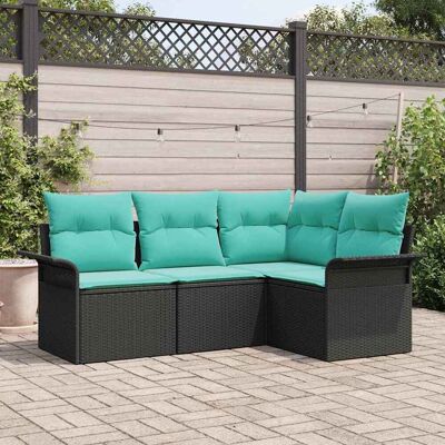 vidaXL Gartensofa-set mit Kissen Schwarz Poly-Rattan - Schwarz vidaXL Gartensofa-set mit Kissen Schwarz Poly-Rattan - Schwarz
