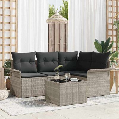 Garten-Set Hellgrau - Wetterfestes Poly Rattan - 5 Teile Garten-Set Hellgrau - Wetterfestes Poly Rattan - 5 Teile