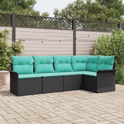 vidaXL Gartensofa-set mit Kissen 5 pcs Schwarz Poly-Rattan - Schwarz vidaXL Gartensofa-set mit Kissen 5 pcs Schwarz Poly-Rattan - Schwarz
