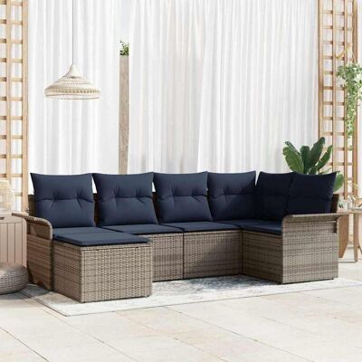 vidaXL Gartensofa-set mit Kissen 6 pcs Grau Poly-Rattan - Grau vidaXL Gartensofa-set mit Kissen 6 pcs Grau Poly-Rattan - Grau