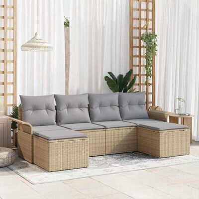 vidaXL Gartensofa-set mit Kissen 6 pcs Beige Poly-Rattan - Beige vidaXL Gartensofa-set mit Kissen 6 pcs Beige Poly-Rattan - Beige