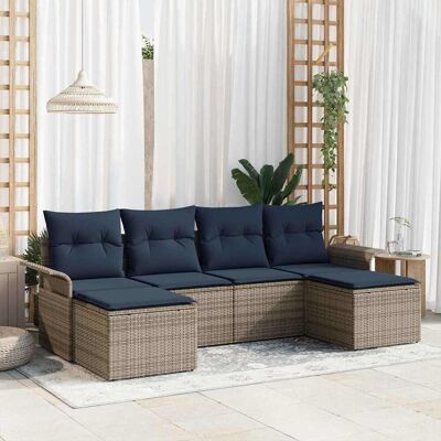 vidaXL Gartensofa-set mit Kissen 6 pcs Grau Poly-Rattan - Grau vidaXL Gartensofa-set mit Kissen 6 pcs Grau Poly-Rattan - Grau