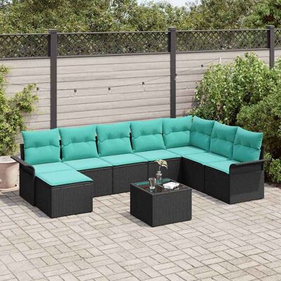 vidaXL Gartensofa-set mit Kissen 9 pcs Schwarz Poly-Rattan - Schwarz vidaXL Gartensofa-set mit Kissen 9 pcs Schwarz Poly-Rattan - Schwarz