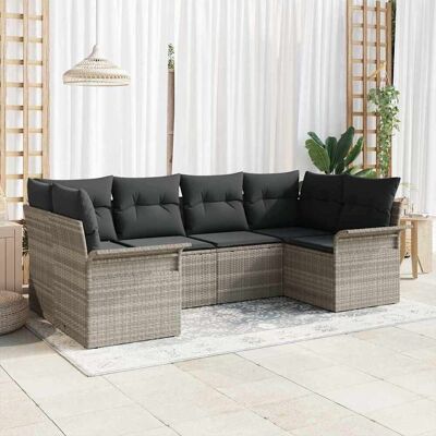 vidaXL Gartensofa-set mit Kissen 6 pcs Hellgrau Poly-Rattan - Hellgrau vidaXL Gartensofa-set mit Kissen 6 pcs Hellgrau Poly-Rattan - Hellgrau