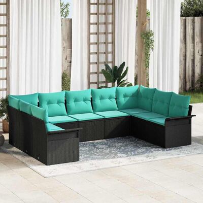 vidaXL Gartensofa-set mit Kissen 9 pcs Schwarz Poly-Rattan - Schwarz vidaXL Gartensofa-set mit Kissen 9 pcs Schwarz Poly-Rattan - Schwarz