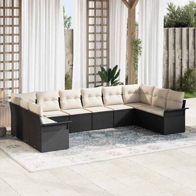 vidaXL Gartensofa-set mit Kissen 10 pcs Schwarz Poly-Rattan - Schwarz vidaXL Gartensofa-set mit Kissen 10 pcs Schwarz Poly-Rattan - Schwarz