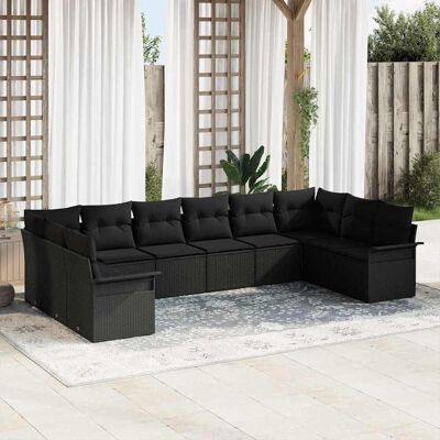 vidaXL Gartensofa-set mit Kissen 10 pcs Schwarz Poly-Rattan - Schwarz vidaXL Gartensofa-set mit Kissen 10 pcs Schwarz Poly-Rattan - Schwarz