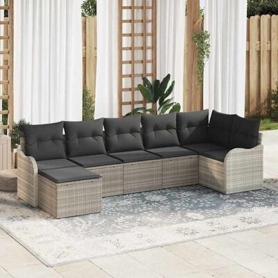 vidaXL Gartensofa-set 7 pcs Hellgrau Poly-Rattan - Hellgrau vidaXL Gartensofa-set 7 pcs Hellgrau Poly-Rattan - Hellgrau