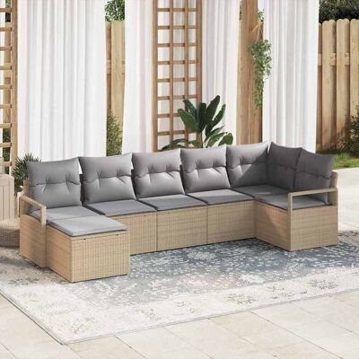 vidaXL Sofa Set mit Kissen 7 pcs Beige Poly Rattan - Beige vidaXL Sofa Set mit Kissen 7 pcs Beige Poly Rattan - Beige