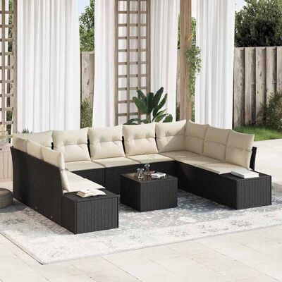 vidaXL Gartensofa-set mit Kissen 10 pcs Schwarz Poly-Rattan - Schwarz vidaXL Gartensofa-set mit Kissen 10 pcs Schwarz Poly-Rattan - Schwarz