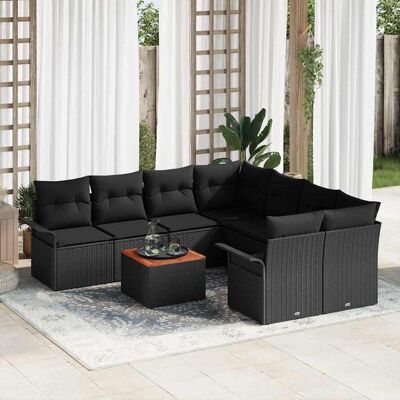 vidaXL Gartensofa-set mit Kissen 9 pcs Schwarz Poly-Rattan - Schwarz vidaXL Gartensofa-set mit Kissen 9 pcs Schwarz Poly-Rattan - Schwarz