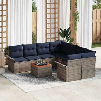 vidaXL Gartensofa-set mit Kissen 9 pcs Grau Poly-Rattan - Grau vidaXL Gartensofa-set mit Kissen 9 pcs Grau Poly-Rattan - Grau