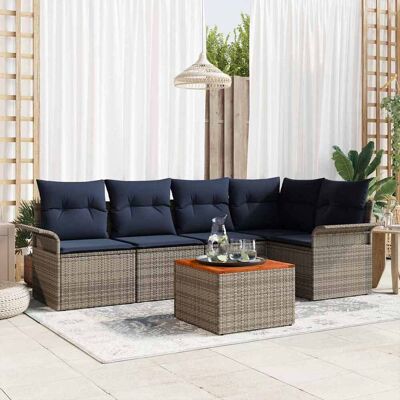 vidaXL Gartensofa-set mit Kissen 6 pcs Grau Poly-Rattan - Grau vidaXL Gartensofa-set mit Kissen 6 pcs Grau Poly-Rattan - Grau