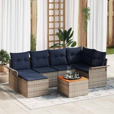vidaXL Gartensofa-set mit Kissen 7 pcs Grau Poly-Rattan - Grau vidaXL Gartensofa-set mit Kissen 7 pcs Grau Poly-Rattan - Grau