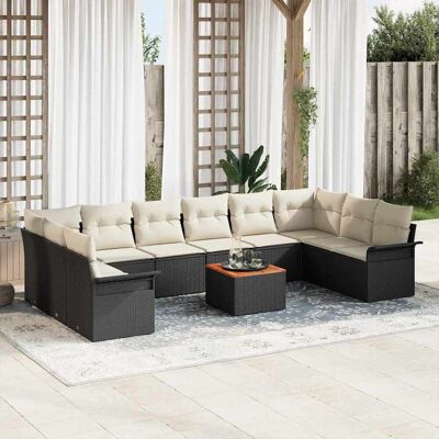vidaXL Gartensofa-set mit Kissen 11 pcs Schwarz Poly-Rattan - Schwarz vidaXL Gartensofa-set mit Kissen 11 pcs Schwarz Poly-Rattan - Schwarz