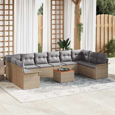 vidaXL Gartensofa-set mit Kissen 11 pcs Beige Poly-Rattan - Beige vidaXL Gartensofa-set mit Kissen 11 pcs Beige Poly-Rattan - Beige