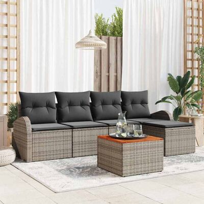 vidaXL Gartensofa-set mit Kissen 6 pcs Grau Poly-Rattan - Grau vidaXL Gartensofa-set mit Kissen 6 pcs Grau Poly-Rattan - Grau