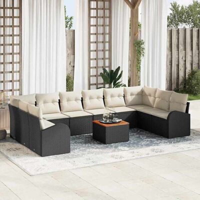vidaXL Gartensofa-set mit Kissen 11 pcs Schwarz Poly-Rattan - Schwarz vidaXL Gartensofa-set mit Kissen 11 pcs Schwarz Poly-Rattan - Schwarz