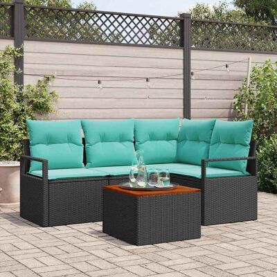 vidaXL Gartensofa-set mit Kissen 5 pcs Schwarz Poly-Rattan - Schwarz vidaXL Gartensofa-set mit Kissen 5 pcs Schwarz Poly-Rattan - Schwarz