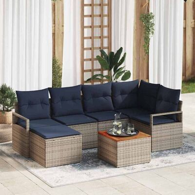 vidaXL Gartensofa-set mit Kissen 7 pcs Grau Poly-Rattan - Grau vidaXL Gartensofa-set mit Kissen 7 pcs Grau Poly-Rattan - Grau