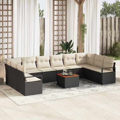 vidaXL Gartensofa-set mit Kissen 11 pcs Schwarz Poly-Rattan - Schwarz vidaXL Gartensofa-set mit Kissen 11 pcs Schwarz Poly-Rattan - Schwarz