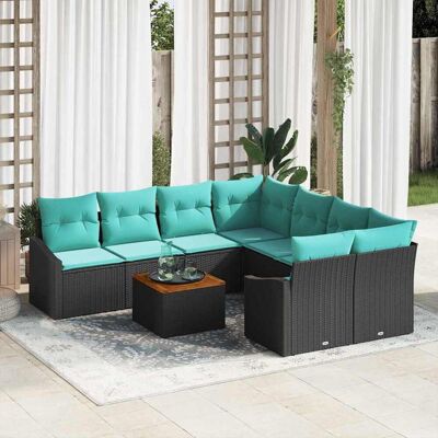 vidaXL Gartensofa-set mit Kissen 9 pcs Schwarz Poly-Rattan - Schwarz vidaXL Gartensofa-set mit Kissen 9 pcs Schwarz Poly-Rattan - Schwarz