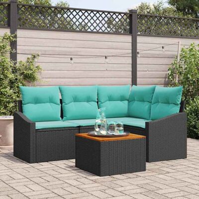 vidaXL Gartensofa-set mit Kissen 5 pcs Schwarz Poly-Rattan - Schwarz vidaXL Gartensofa-set mit Kissen 5 pcs Schwarz Poly-Rattan - Schwarz