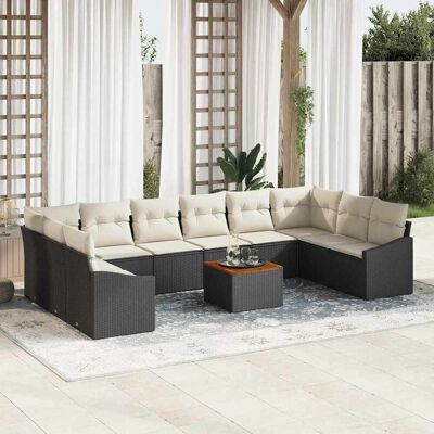 vidaXL Gartensofa-set mit Kissen 11 pcs Schwarz Poly-Rattan - Schwarz vidaXL Gartensofa-set mit Kissen 11 pcs Schwarz Poly-Rattan - Schwarz