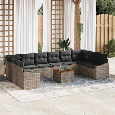 vidaXL Gartensofa-set mit Kissen 11 pcs Grau Poly-Rattan - Grau vidaXL Gartensofa-set mit Kissen 11 pcs Grau Poly-Rattan - Grau