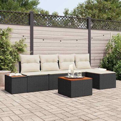 vidaXL Gartensofa-set mit Kissen 6 pcs Schwarz Poly Rattan - Schwarz vidaXL Gartensofa-set mit Kissen 6 pcs Schwarz Poly Rattan - Schwarz