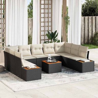 vidaXL Gartensofa-set mit Kissen 10 pcs Schwarz Poly Rattan - Schwarz vidaXL Gartensofa-set mit Kissen 10 pcs Schwarz Poly Rattan - Schwarz